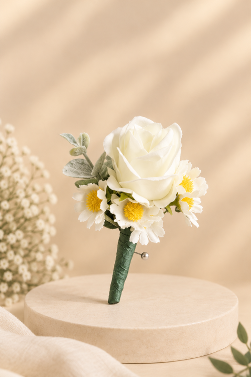 White mix boutonniere